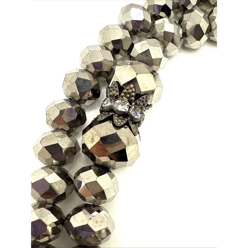 Vintage JOAN RIVERS Hematite Faceted Bead Lariat Necklace Rhinestone Accents 28